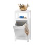 SoBuy Wäscheschrank BZR67-W, weißes Badmöbel-Set mit ausklappbarem Wäschesack und Ablageflächen.