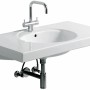 Weißes Geberit Preciosa Waschbecken, 100 cm breit, mit runder Beckenform und großer Ablagefläche.