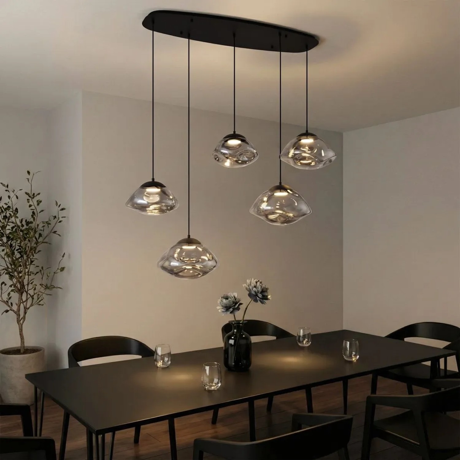 QAZQA Design-Hängeleuchte Schwarz mit Rauchglas 5-flammig Gus