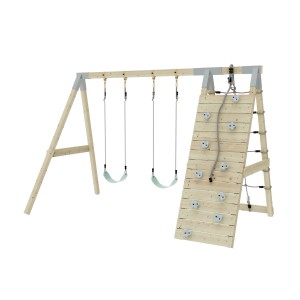 PolarPlay Klettergerüst Biene mintgrün mit Schaukeln und Kletterwand.