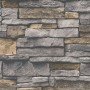 Vliestapete in Schieferoptik Grau-Braun: Steinmauer-Design für Wohnräume.