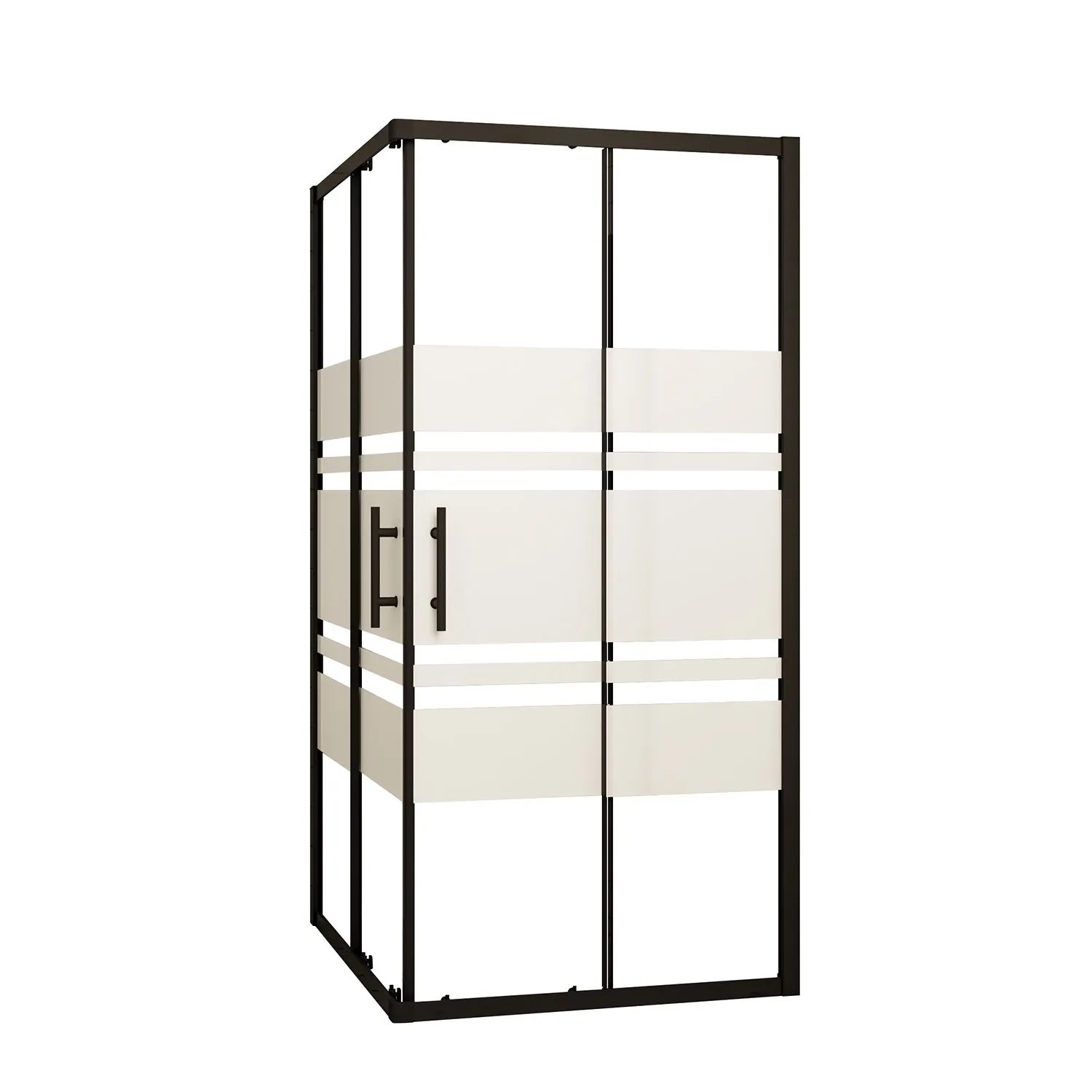 AICA Duschkabine 90x80x195cm Schwarz Eckeinstieg Duschtür Schiebetür 6mm Nano ESG Glas mit Streifenglas