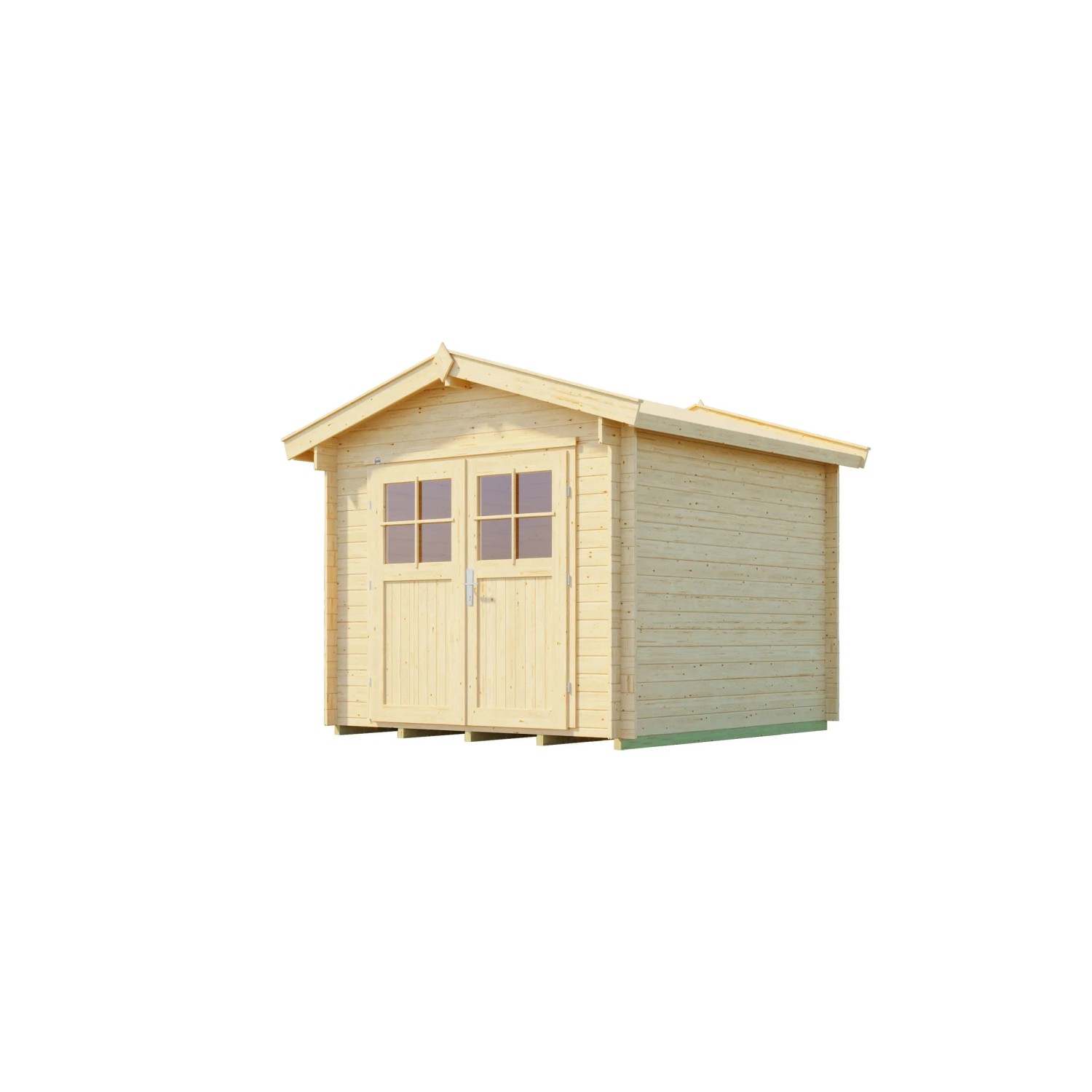 Unbehandeltes Weka Holz-Gartenhaus mit Satteldach und Doppeltür. Ideal zur Aufbewahrung im Garten.