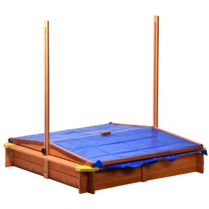 Dobar Sandkasten mit Dach, höhenverstellbar, aus FSC®-zertifiziertem Holz, mit blauer Abdeckung.