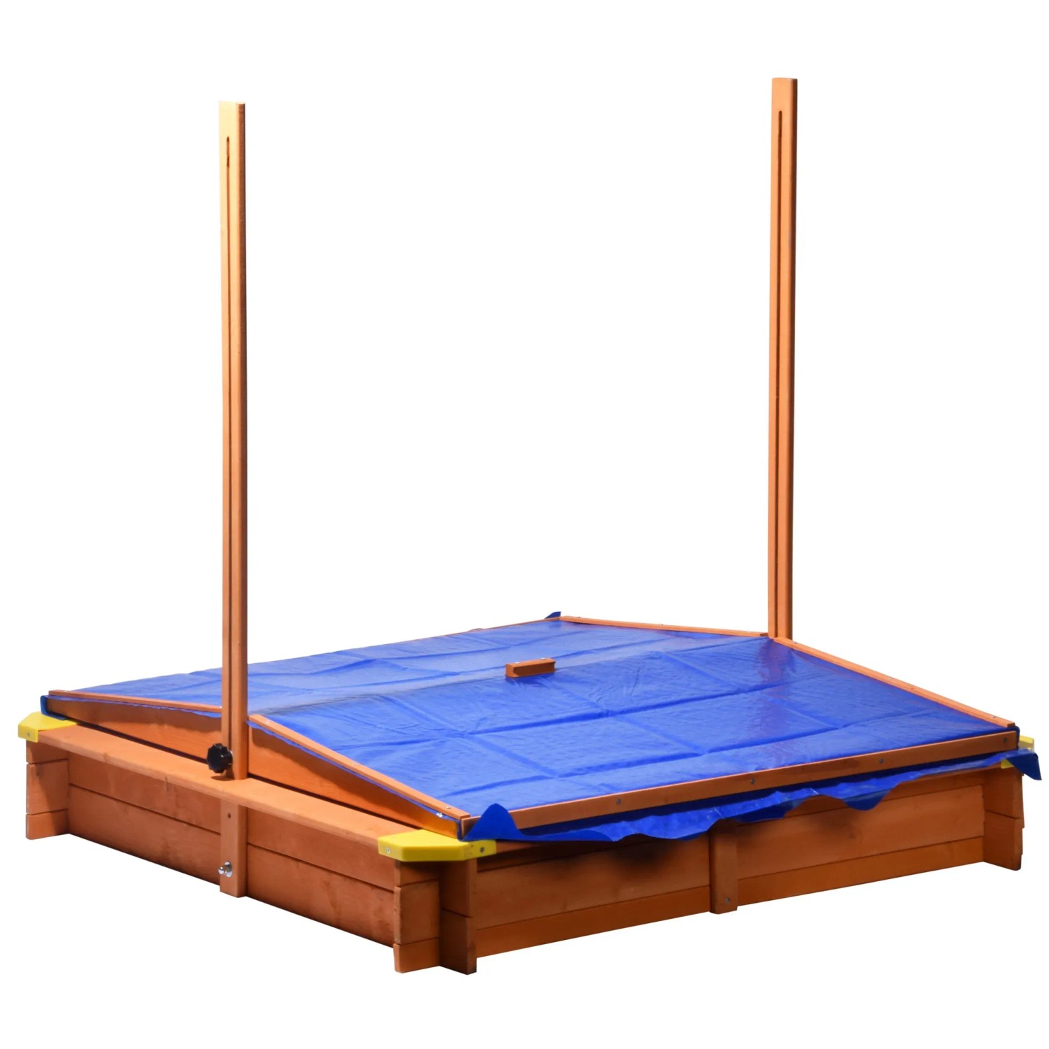 Dobar Sandkasten mit Dach, höhenverstellbar, aus FSC®-zertifiziertem Holz, mit blauer Abdeckung.