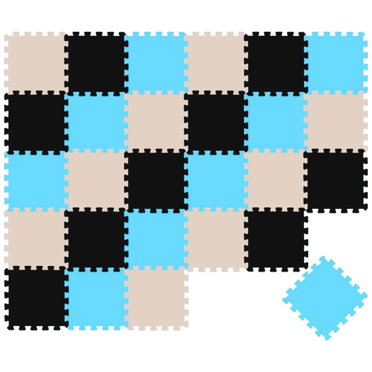 LittleTom Baby & Kinder Puzzlematte 30 x 30 cm 27 Teile Schwarz Beige Hellblau