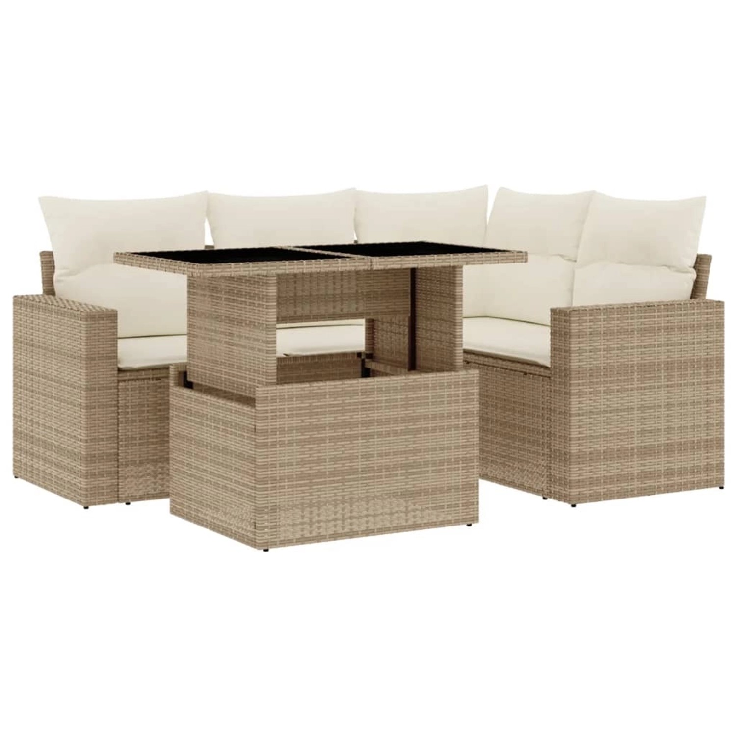 vidaXL 5-Tlg Garten-Sofagarnitur mit Kissen Beige Poly Rattan 3267248 günstig online kaufen