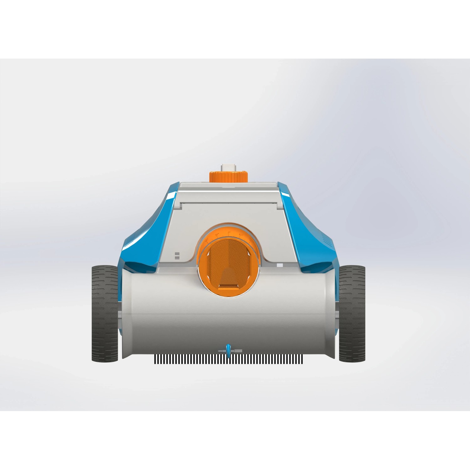 Steinbach Poolrunner Battery + Poolroboter in blau/weiß, Ansicht von vorne mit Bürste.
