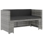 Graue vidaXL Gartenbank aus Rattan mit dunklen Auflagen, Teil eines 5-tlg. Lounge Sets.