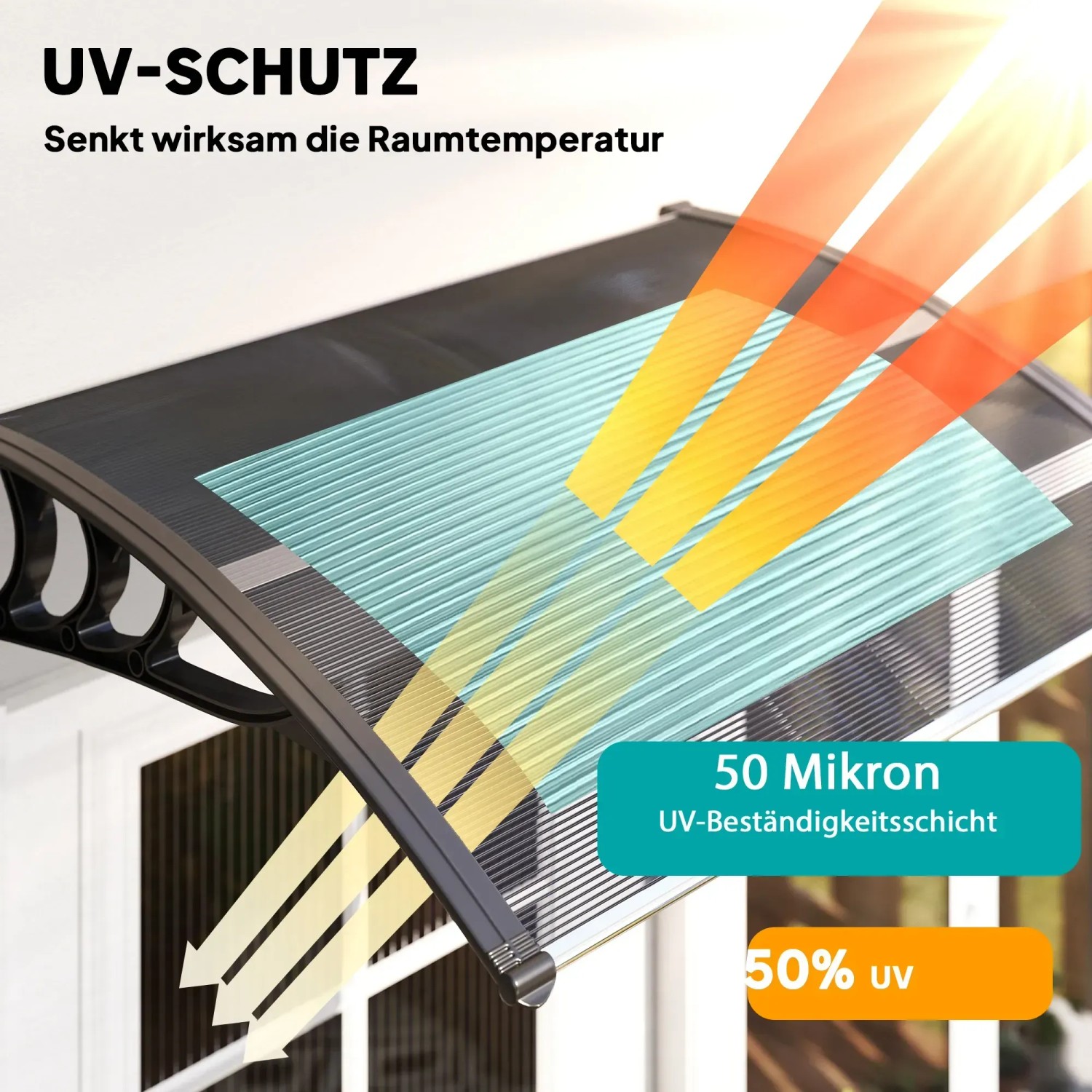 Outsunny Haustür Vordach aus Polycarbonat, schwarz, 100x75x23cm, schützt vor UV-Strahlung und Witterung.