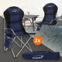 Hauki Campingstuhl 2er Set, faltbar, blau, mit Getränkehalter und Tragetasche.