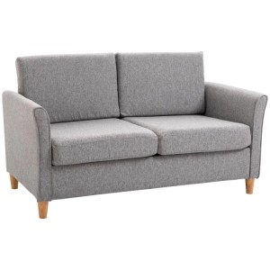 Graues HOMCOM 2 Sitzer Sofa in Leinenoptik mit Holzbeinen. Modernes, bequemes Zweisitzer Sofa für Ihr Zuhause.