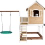 Axi Liam Spielhaus mit Nestschaukel, Rutsche, Sandkasten, braun-weiß. Spielturm aus Holz für Kinder.