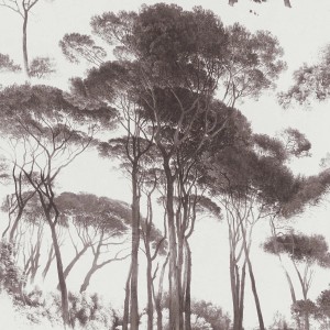 Matt-schwarze Wald-Tapete von PROFHOME mit weißem Muster, 0,53x10,05m.