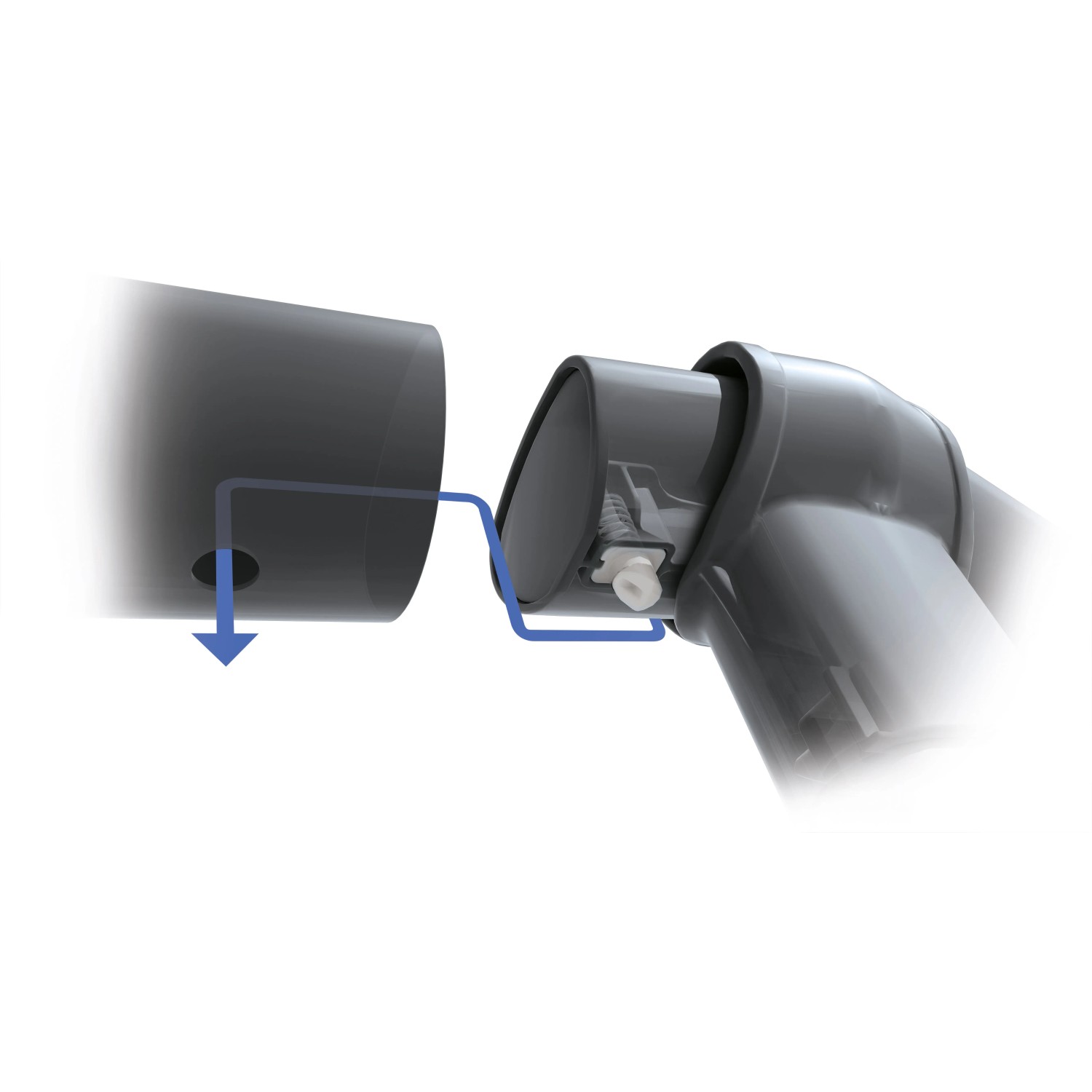 Detailaufnahme des Intex Frame Pool Sets: Verbindungselement mit Pfeilmarkierung.