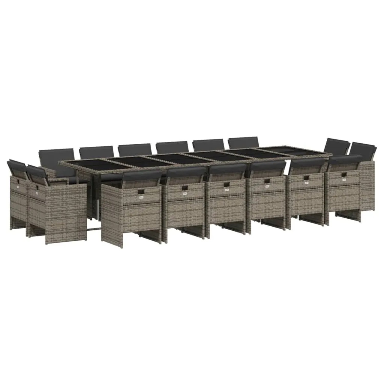 vidaXL 17-Tlg Garten-Essgruppe mit Kissen Grau Poly Rattan 3277831