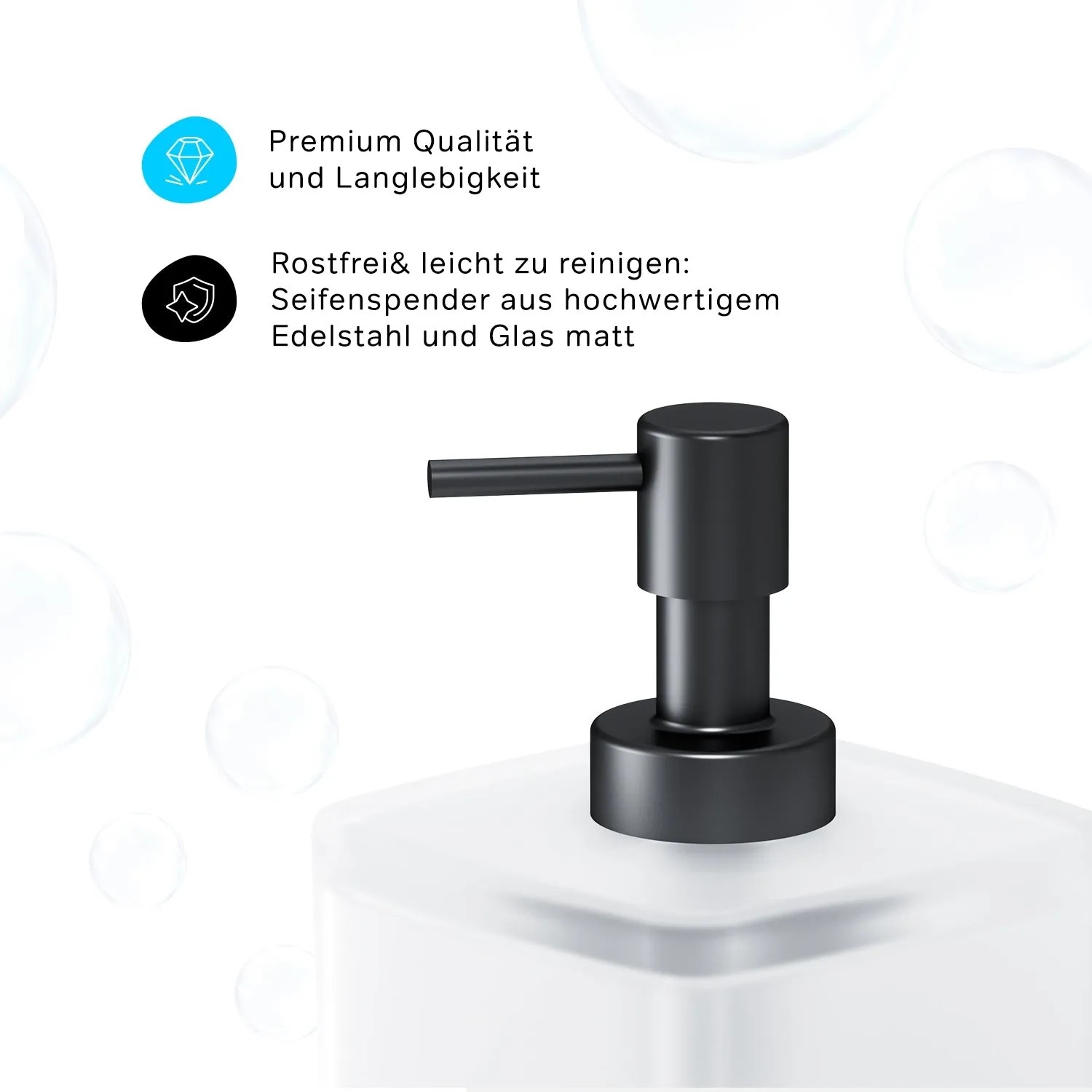 AM.PM Seifenspender Inspire V2.0 aus Glas, schwarz. Moderner Bad-Accessoire für stilvolle Badezimmer.