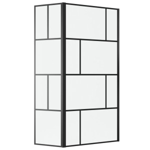 Aurlane Walk-In Duschwand Bricks, 90+40x195cm, mit schwarzem Rahmen und Glas im Siebdruck-Design.