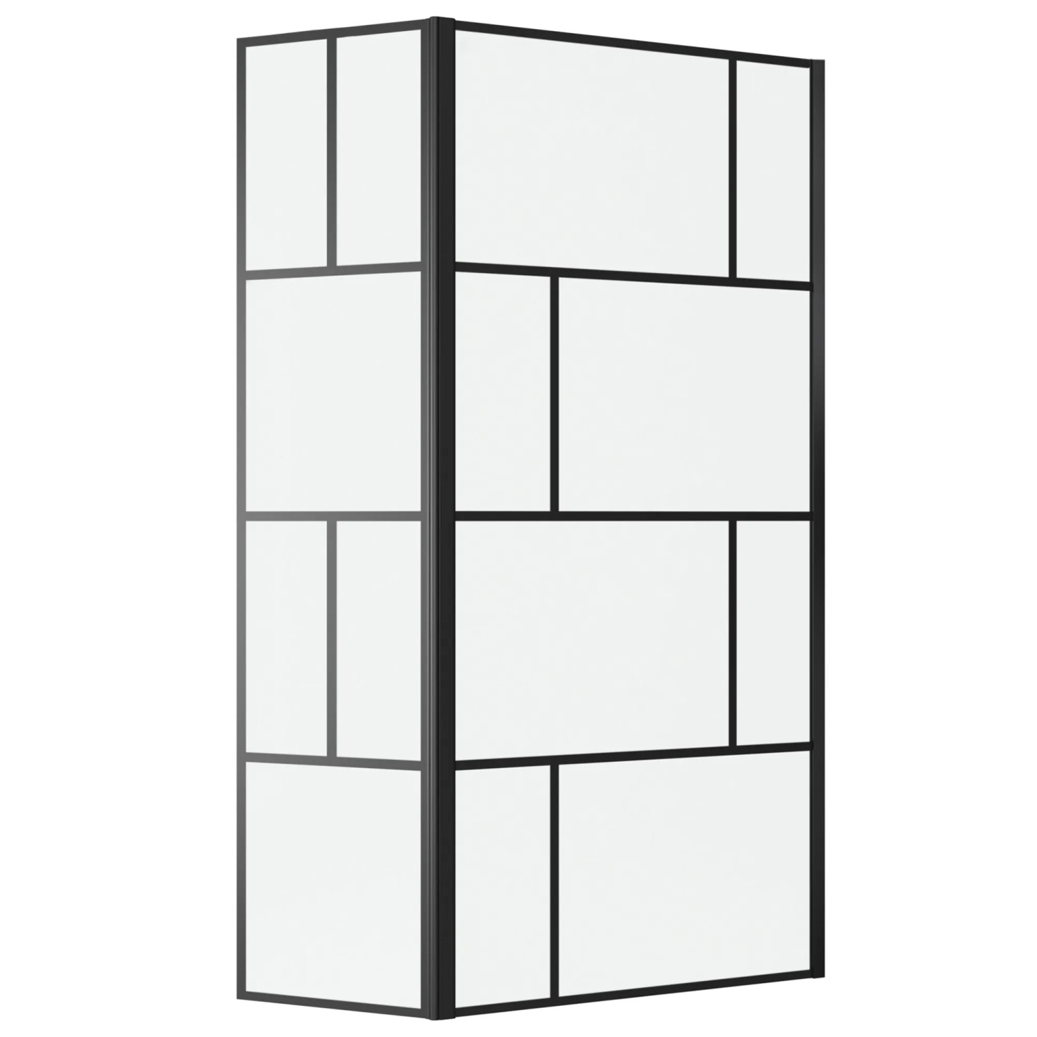 Aurlane Walk-In Duschwand Bricks, 90+40x195cm, mit schwarzem Rahmen und Glas im Siebdruck-Design.