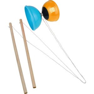 Happy People Diabolo mit Holzstäben und Schnur, blau-orange, für Spiel & Spaß.