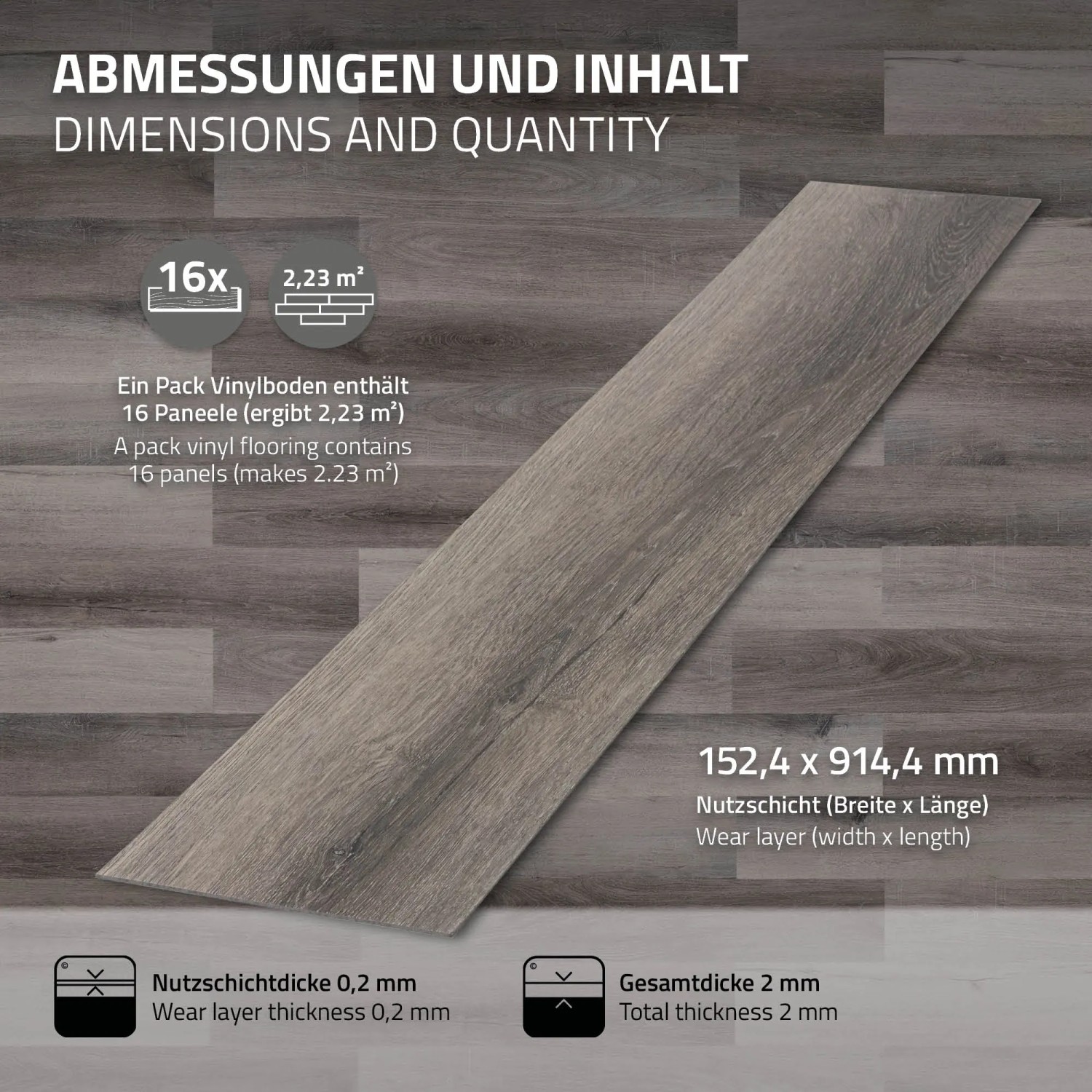 ML-Design Vinylboden Kiefer Grau, selbstklebend, 16 Dielen. PVC Bodenbelag mit Holzoptik.