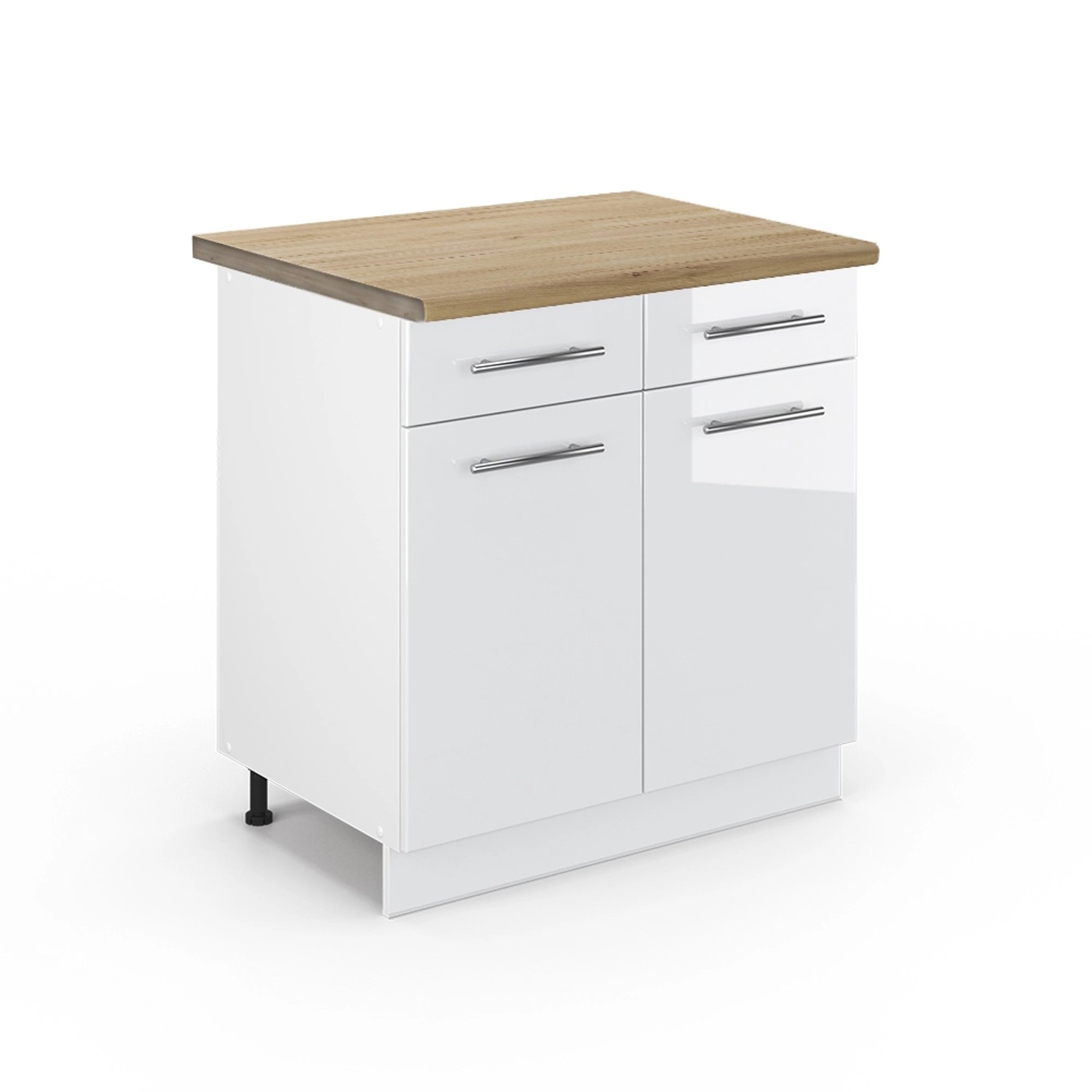 Vicco Unterschrank Fame-Line, Weiß Hochglanz/Weiß, 80 cm, AP Eiche günstig online kaufen