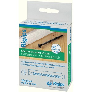 Rigips Grobgewindeschrauben 3,8x55mm, 100 Stück für Holzunterkonstruktionen im Karton.