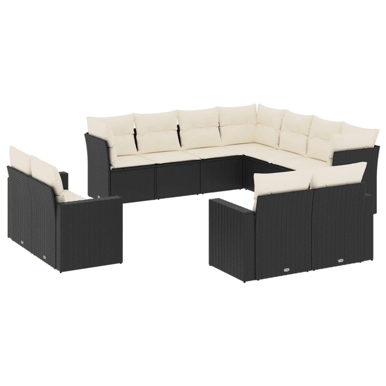 vidaXL 11-tlg Garten-Sofagarnitur mit Kissen Schwarz Poly Rattan Modell 33