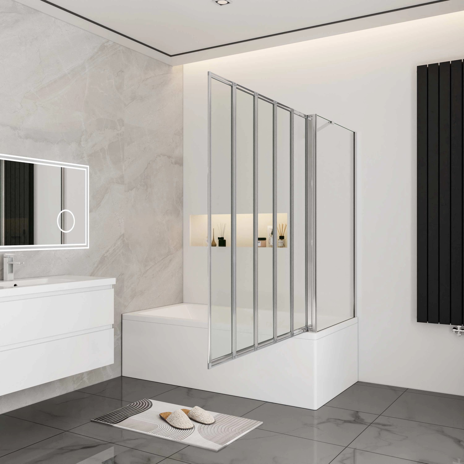 AICA 5-teilige Duschtrennwand Faltwand aus Glas für Badewanne, 120x60x140cm.