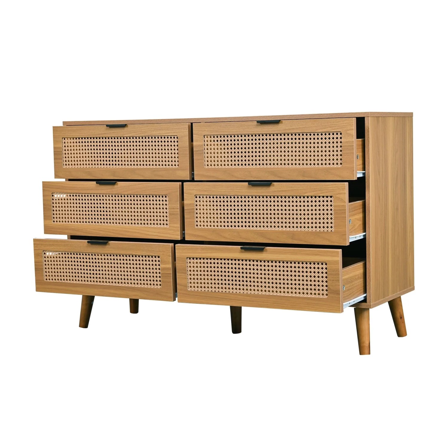 okwish Kommode mit Schubladen Metallgriffe Schlafzimmer 120x40x76cm Natur