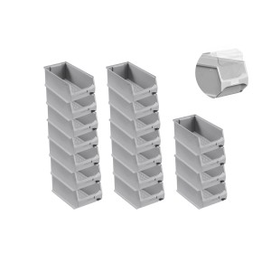 SuperSparSet: 18 graue Sichtlagerboxen 4.0 mit Abdeckung, 15x20x35cm, 7,2 Liter. Aufbewahrungssysteme für Werkstatt und Lager.