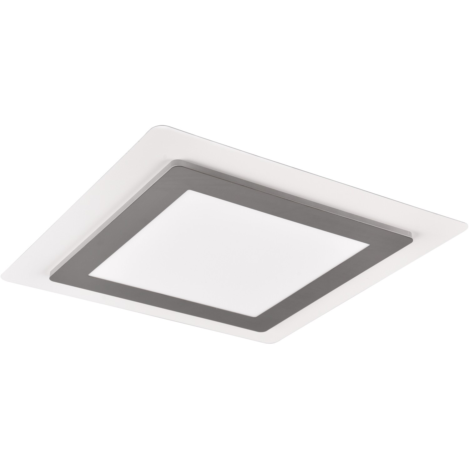 Moderne, eckige LED Deckenleuchte Morgan in Nickel matt, 45x45 cm. Lichtfarbe per Fernbedienung einstellbar.