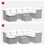Beige 8-tlg. vidaXL Garten-Sofagarnitur aus Poly Rattan mit Kissen, bestehend aus Sofaelementen, Hocker und Tisch.