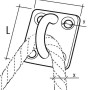 Technische Zeichnung: Conacord Augplatte, 4-eckig, V2A Stahl, Länge 50mm, mit Bemaßung.
