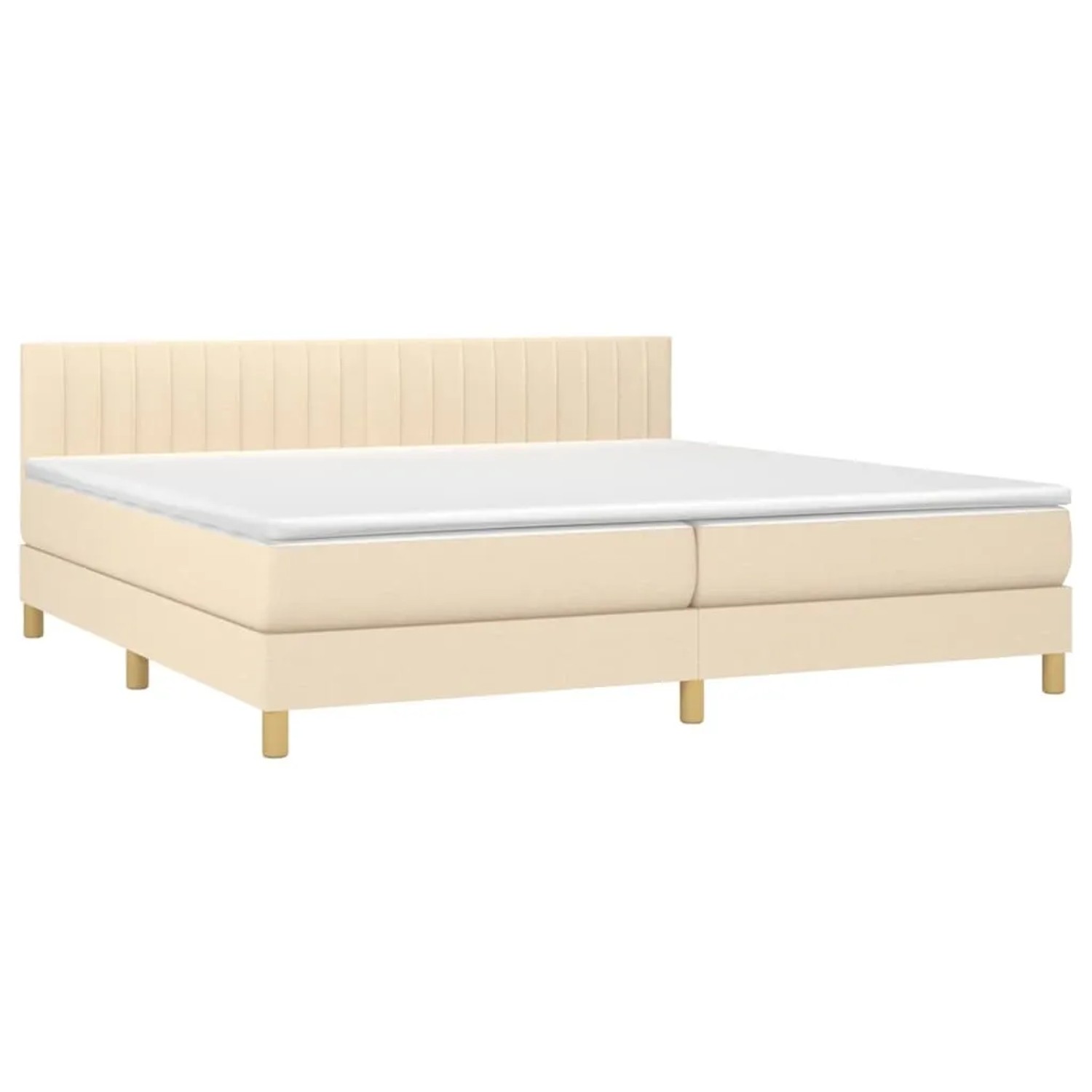 Cremefarbenes vidaXL Boxspringbett 200x200 cm mit Matratze und Kopfteil.