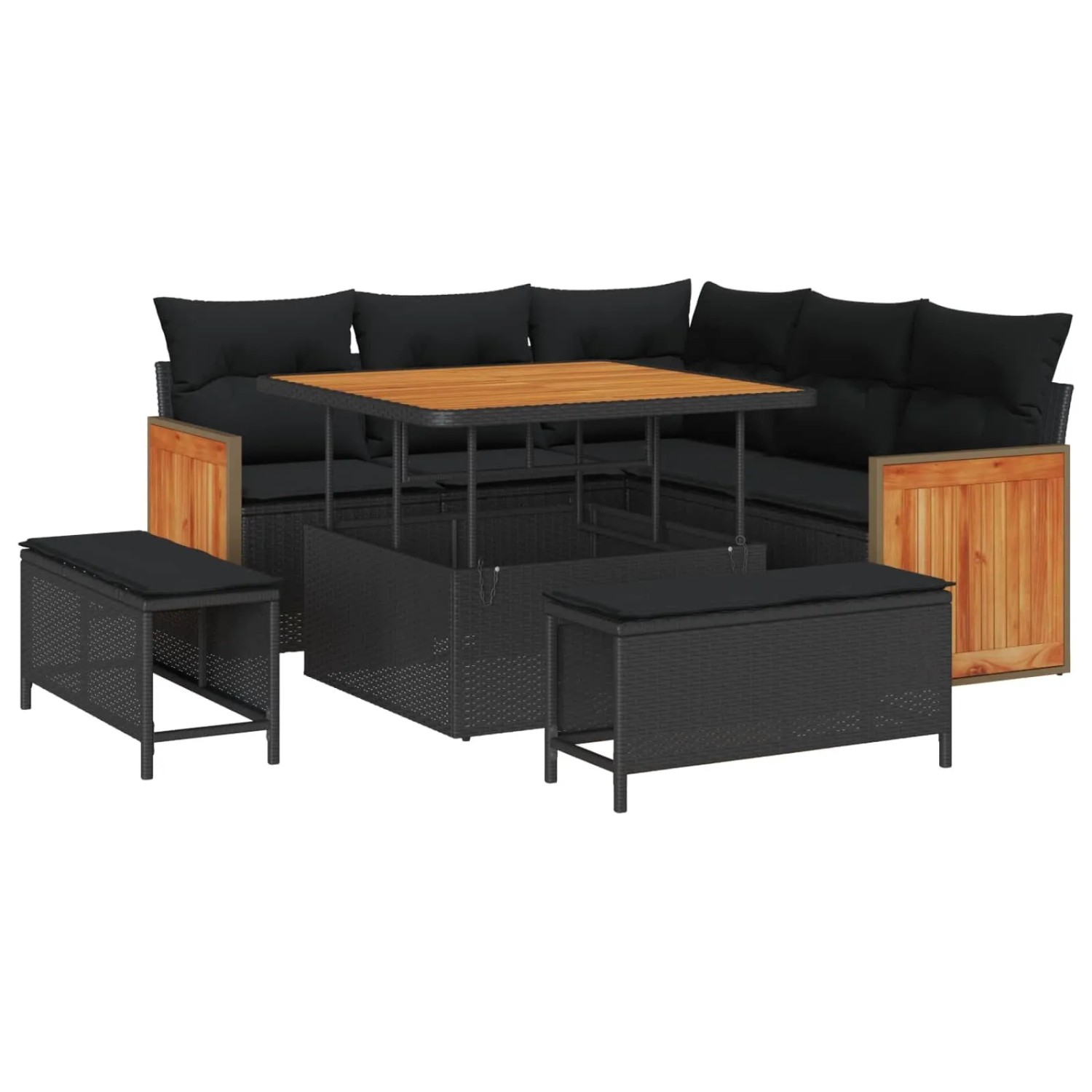 vidaXL Gartensofa-Set mit Kissen 9 Stk Schwarz Poly-Rattan 3365244 günstig online kaufen