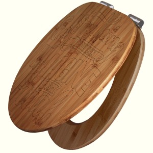 Banjado WC-Sitz aus Bambus mit Gravur "Everything You Can Imagine Is Real" und Absenkautomatik.