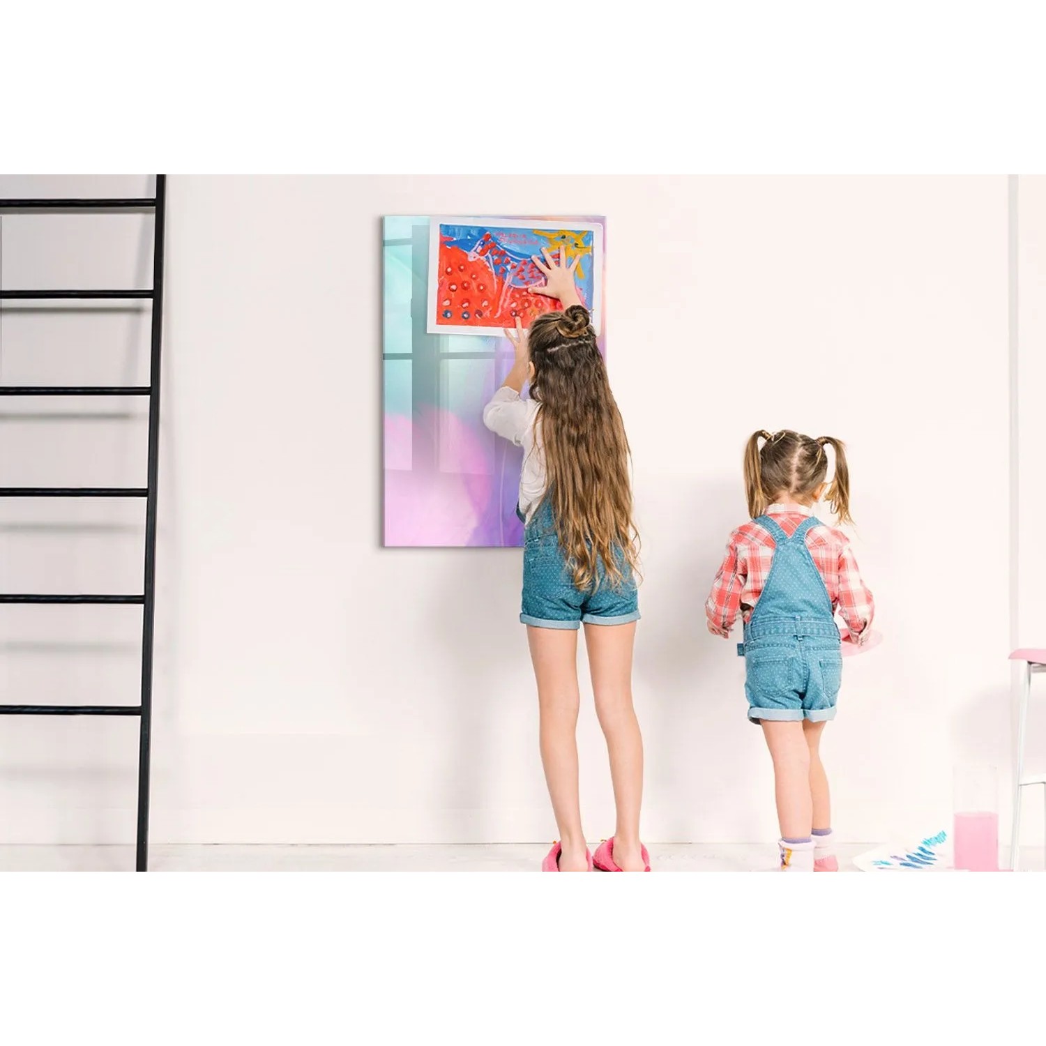 Tulup Beschreibbare Glasmagnettafel Pastellfarbene Federn 60x90 cm Magnettafel Büro Glas Schwarzer Marker Glassboard Magnetisch_6