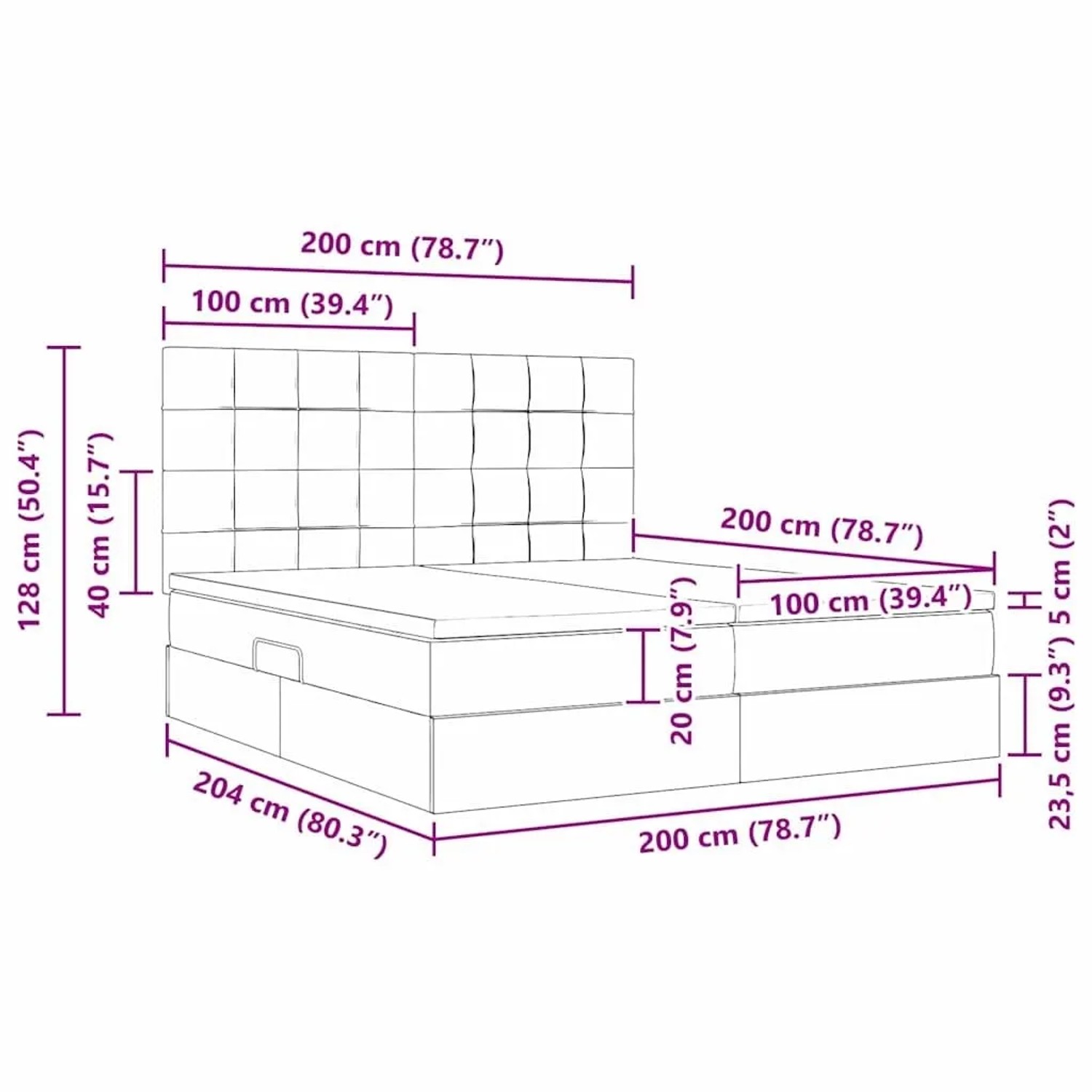vidaXL Bett mit LED-Lichtleisten Dunkelgrau 200 x 200 cm Samt 3372888_19