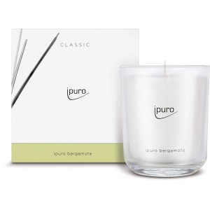 ipuro Duftkerze Classic Bergamotte im Glas mit Verpackung.