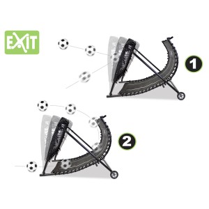 EXIT Kickback Fußball Rebounder 124x90cm in Aktion, verschiedene Winkel für optimales Training.