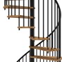 Minka Spindeltreppe Spiral Smart Eiche Schwarz, Wendeltreppe mit Holzstufen und schwarzem Geländer.