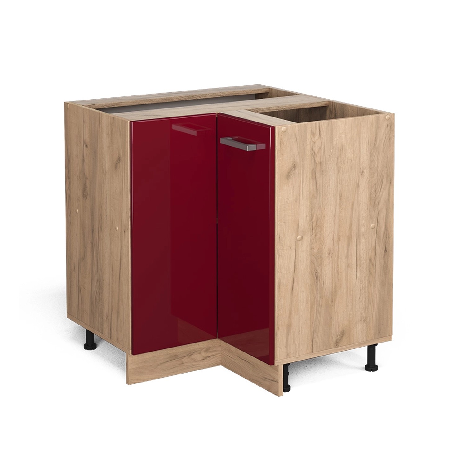 Vicco Eckunterschrank R-Line Bordeaux Hochglanz/Goldkraft Eiche 76 cm ohne Arbeitsplatte