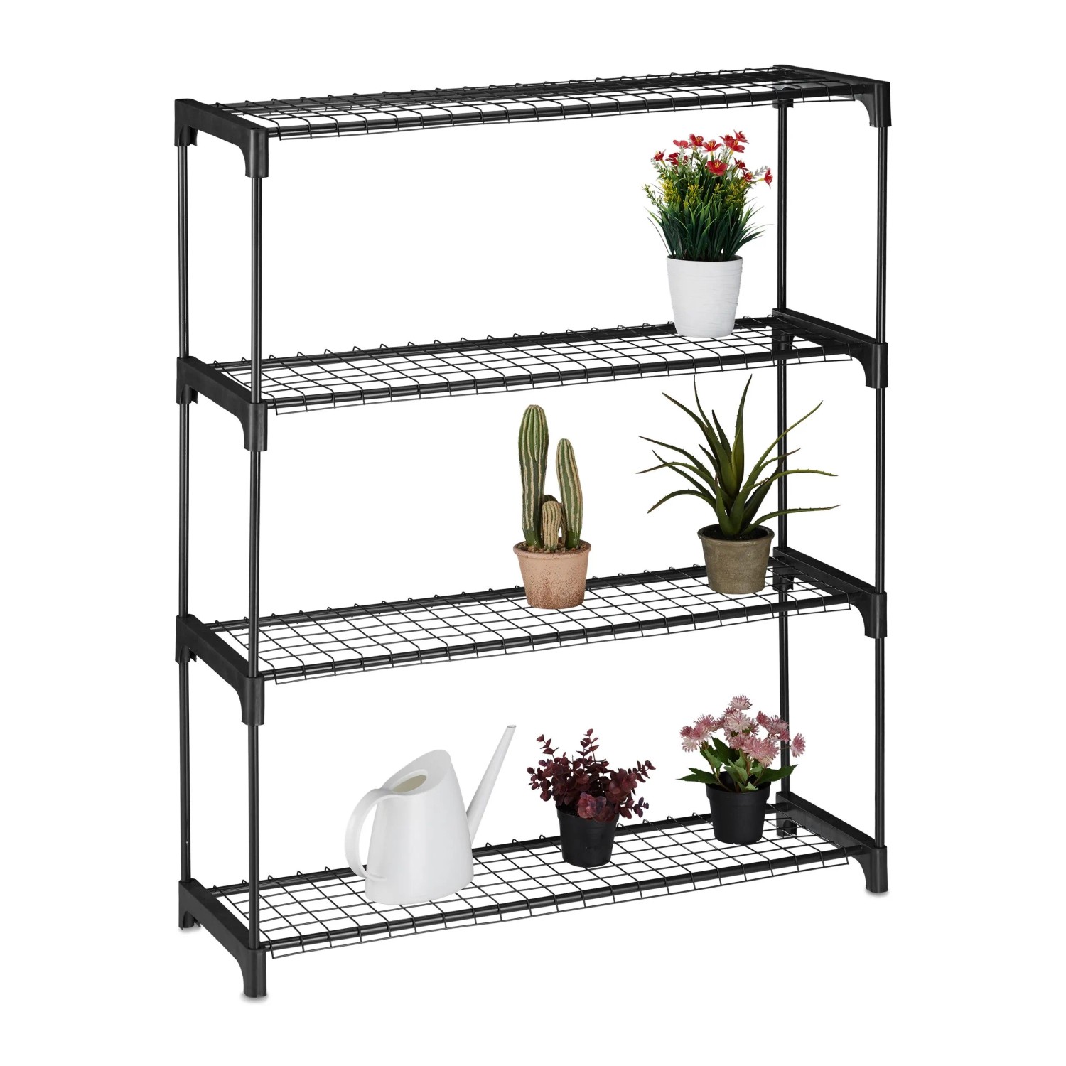 Relaxdays Pflanzenregal Metall Kunststoff Schwarz mit 4 Ablagen 106 cm x 91 cm x 28 cm 2,9 kg