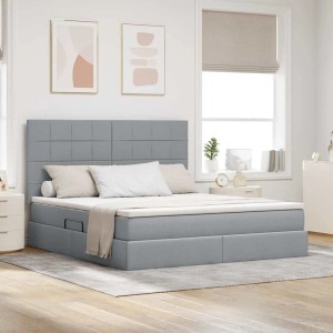 vidaXL Bett mit LED-Lichtleisten Hellgrau 180 x 200 cm Stoff 3372432