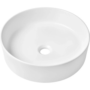 Rundes baliv Aufsatzwaschbecken aus matt-weißem Porzellan, Ø 40 cm, ohne Überlauf. Elegantes Design für Badmöbel.