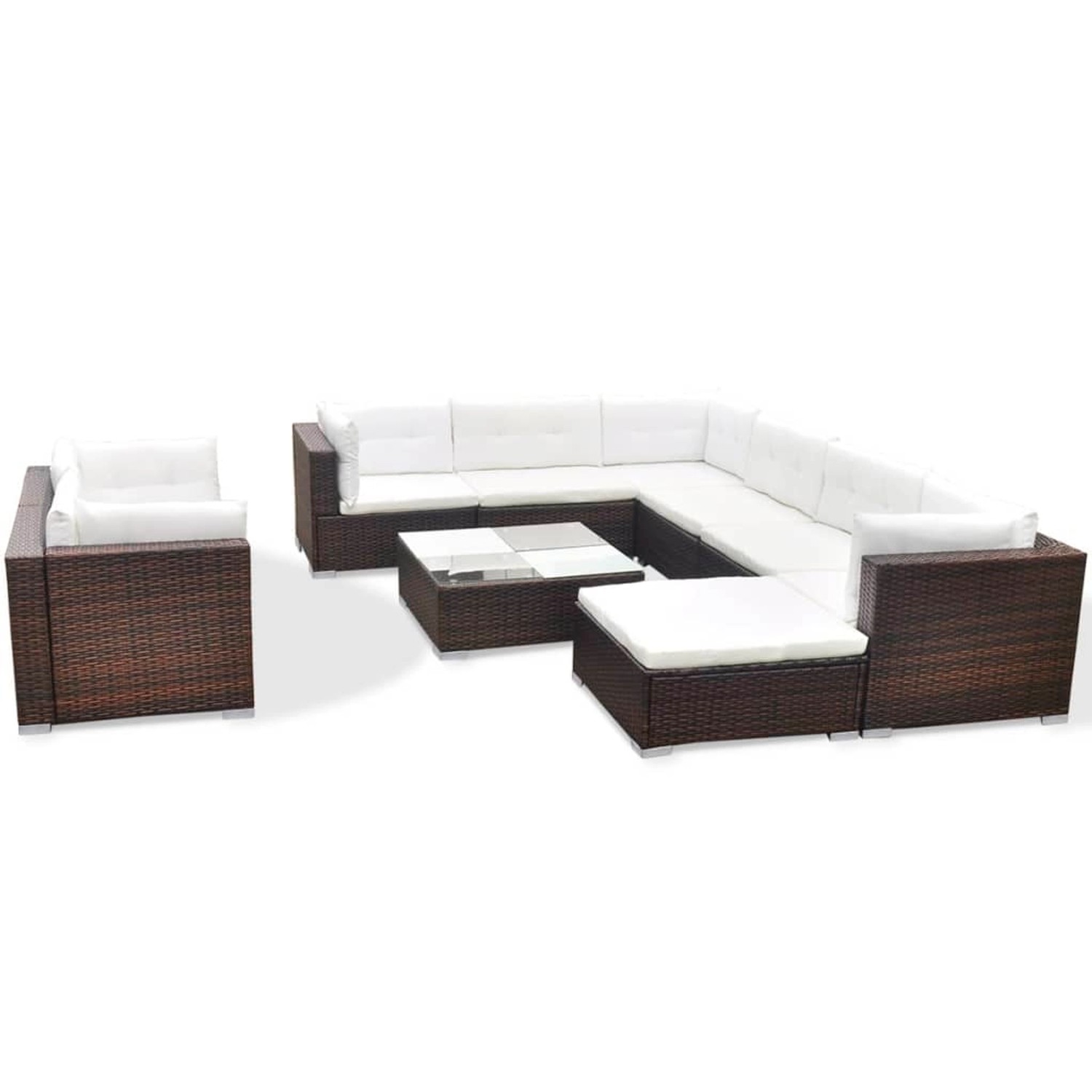 10-tlg. Garten-lounge-set Mit Auflagen Poly Rattan Braun günstig online kaufen