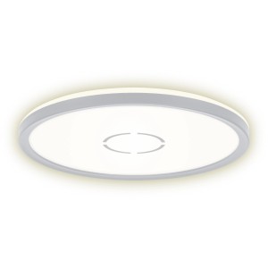 Weiße, ultraflache Briloner LED-Deckenleuchte mit silbernem Rand und indirekter Beleuchtung.