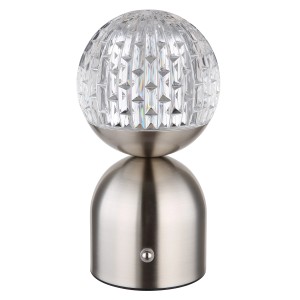 Globo Tischleuchte Julsy, 20 cm, Nickel matt, LED-Tischleuchte mit Kristall-Effekt.