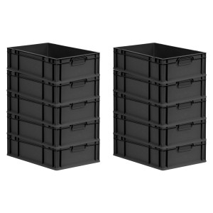 PROREGAL SparSet 10x Eurobox Nextgen Grip HxBxT 17x40x60cm 34 Liter Griffe Geschlossen Schwarz Eurobehälter Transportbox Transportbehälter